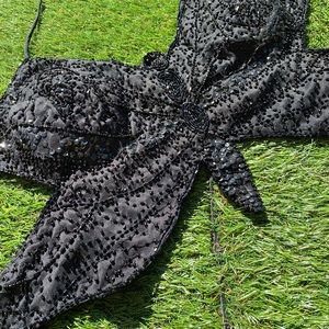 Beaded butterfly halter top in black